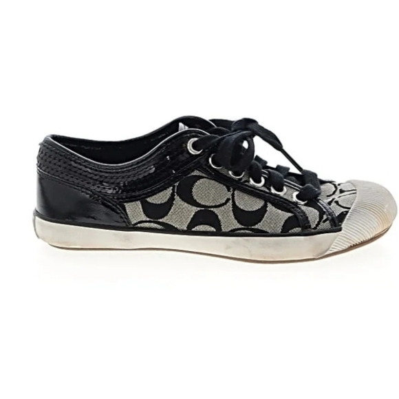 Coach Signature Monogram Grey & Black Sneakers Shoes Women's Size 9B - Picture 2 of 9